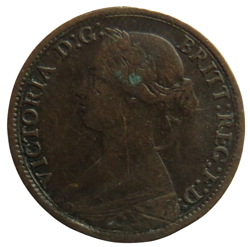 1865 Queen Victoria Bun Head Farthing Coin - Great Britain