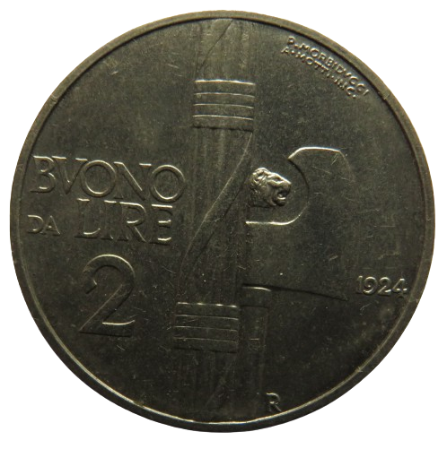 1924 Italy 2 Lire Coin In High Grade