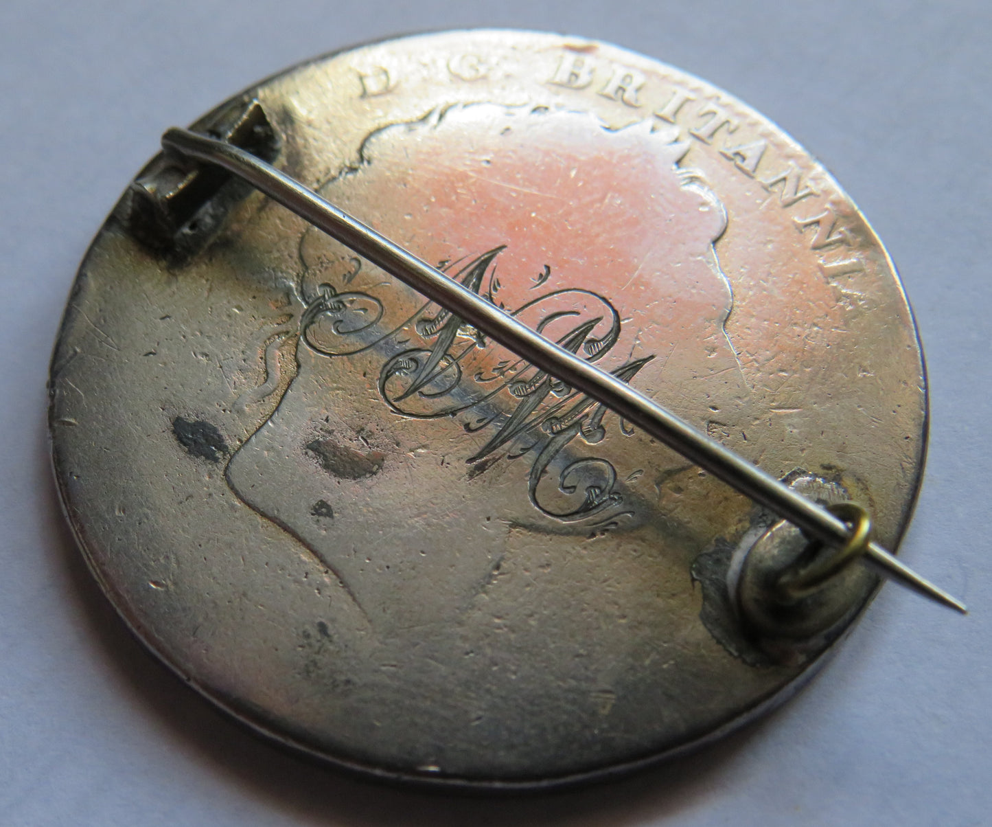 C.1820 King George III Silver Enamelled Crown Coin Brooch