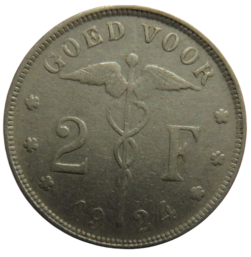 1924 Belgium 2 Francs Coin