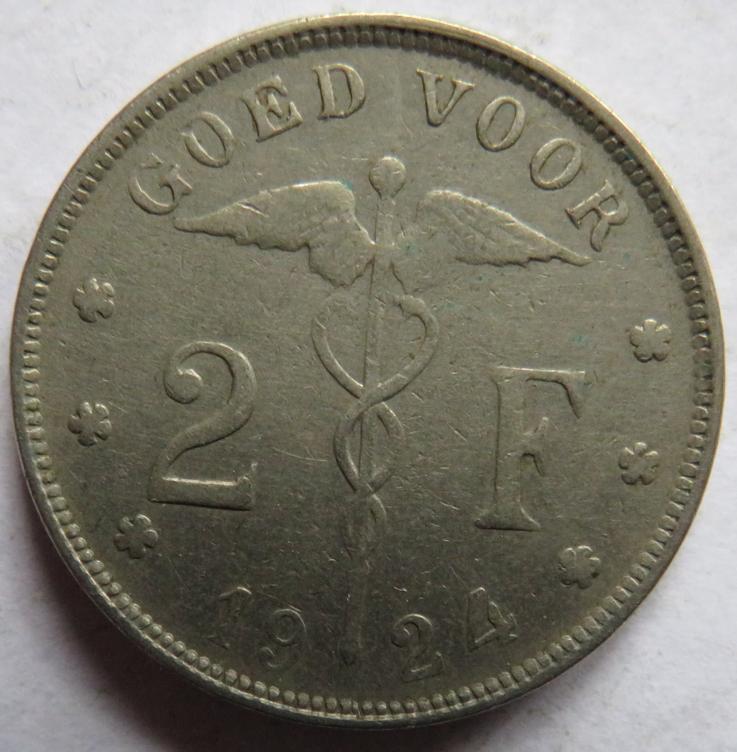 1924 Belgium 2 Francs Coin
