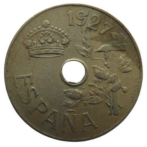 1927 Spain 25 Centimos Coin