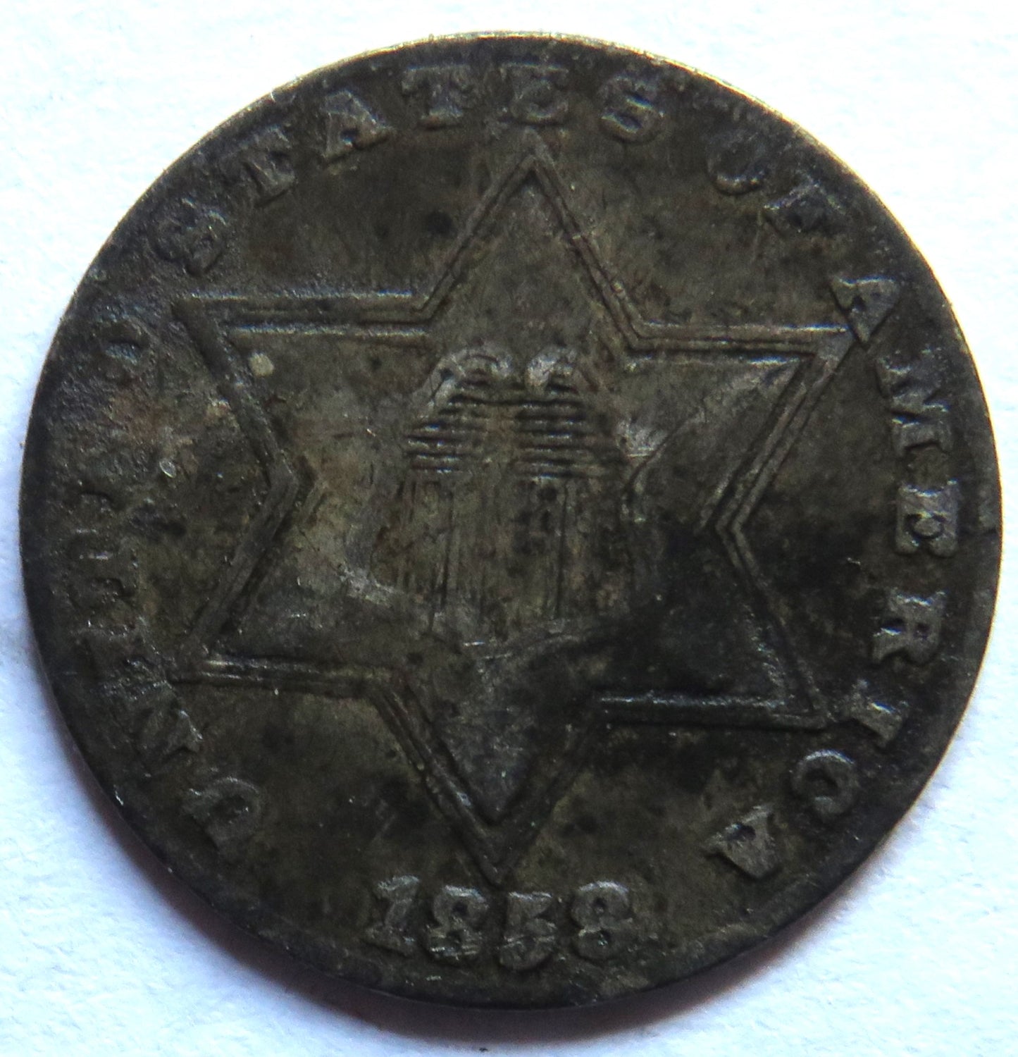 1858 USA Silver 3 Cents Coin