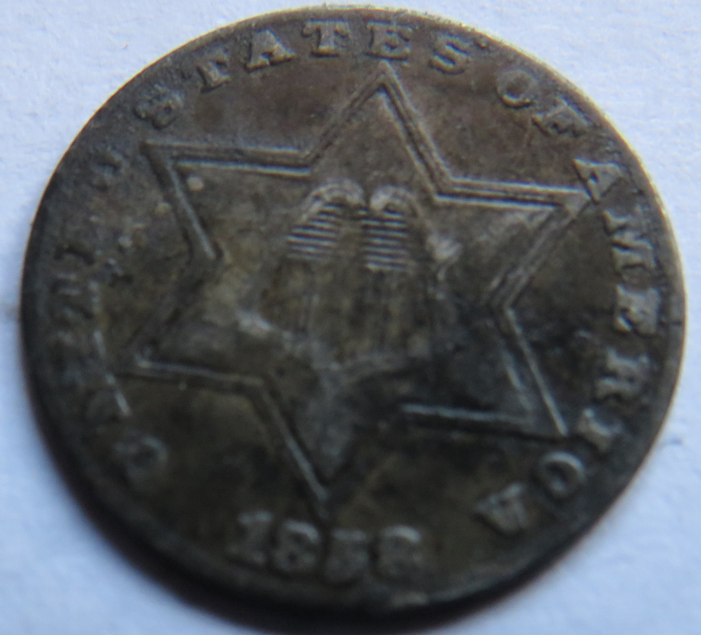 1858 USA Silver 3 Cents Coin