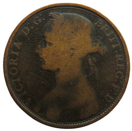 1890 Queen Victoria Bun Head One Penny Coin - Great Britain