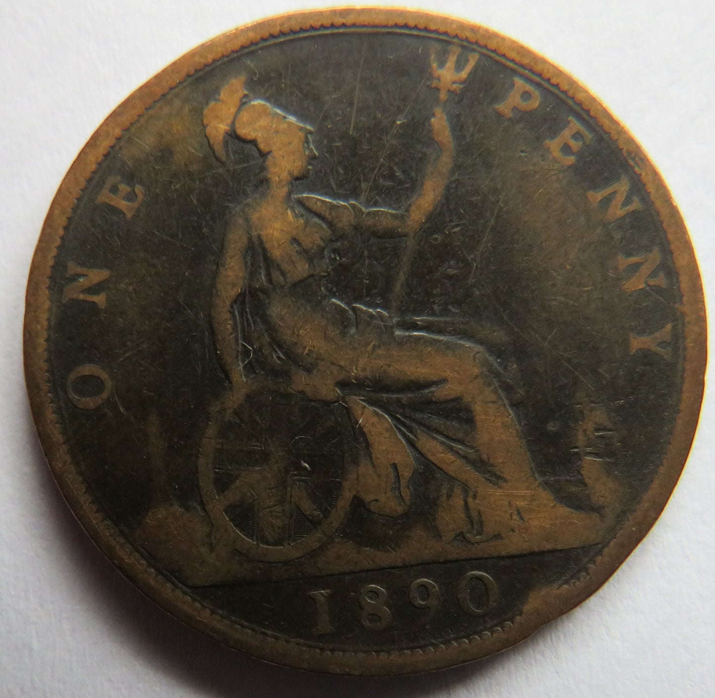 1890 Queen Victoria Bun Head One Penny Coin - Great Britain