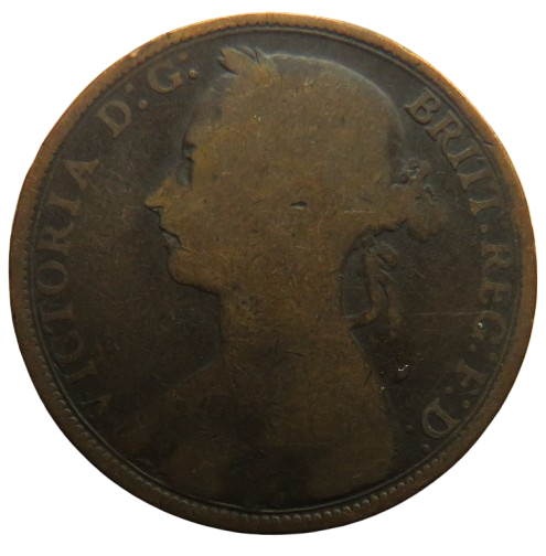 1890 Queen Victoria Bun Head One Penny Coin - Great Britain