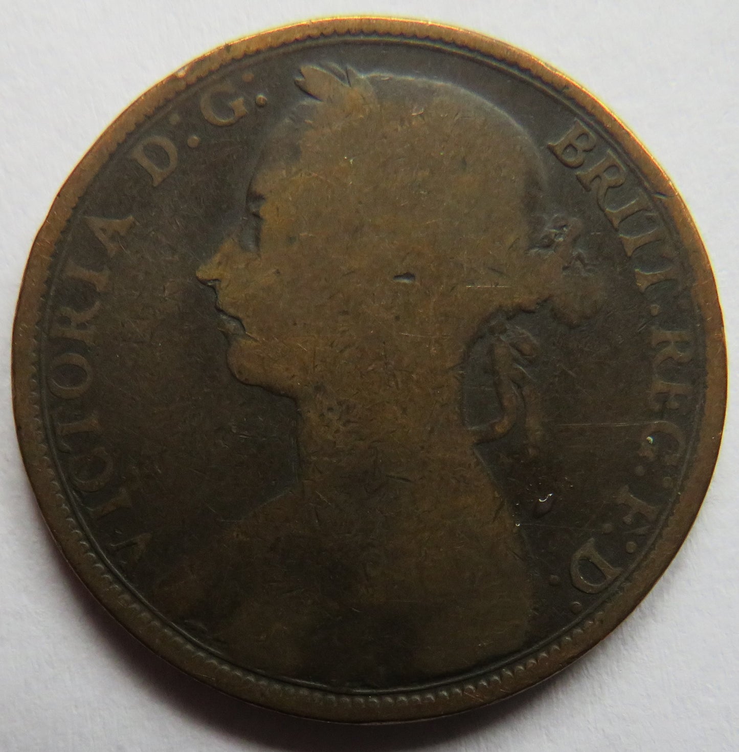 1890 Queen Victoria Bun Head One Penny Coin - Great Britain