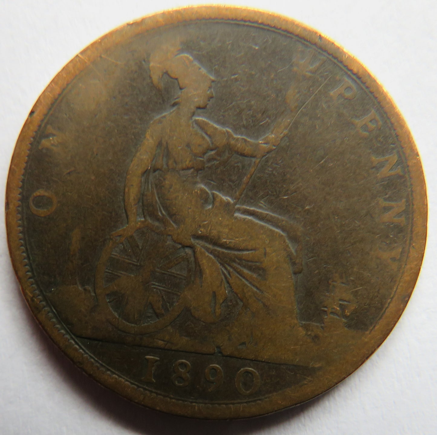 1890 Queen Victoria Bun Head One Penny Coin - Great Britain