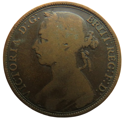 1890 Queen Victoria Bun Head One Penny Coin - Great Britain