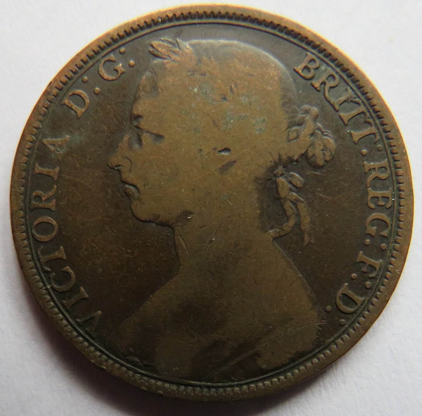 1890 Queen Victoria Bun Head One Penny Coin - Great Britain