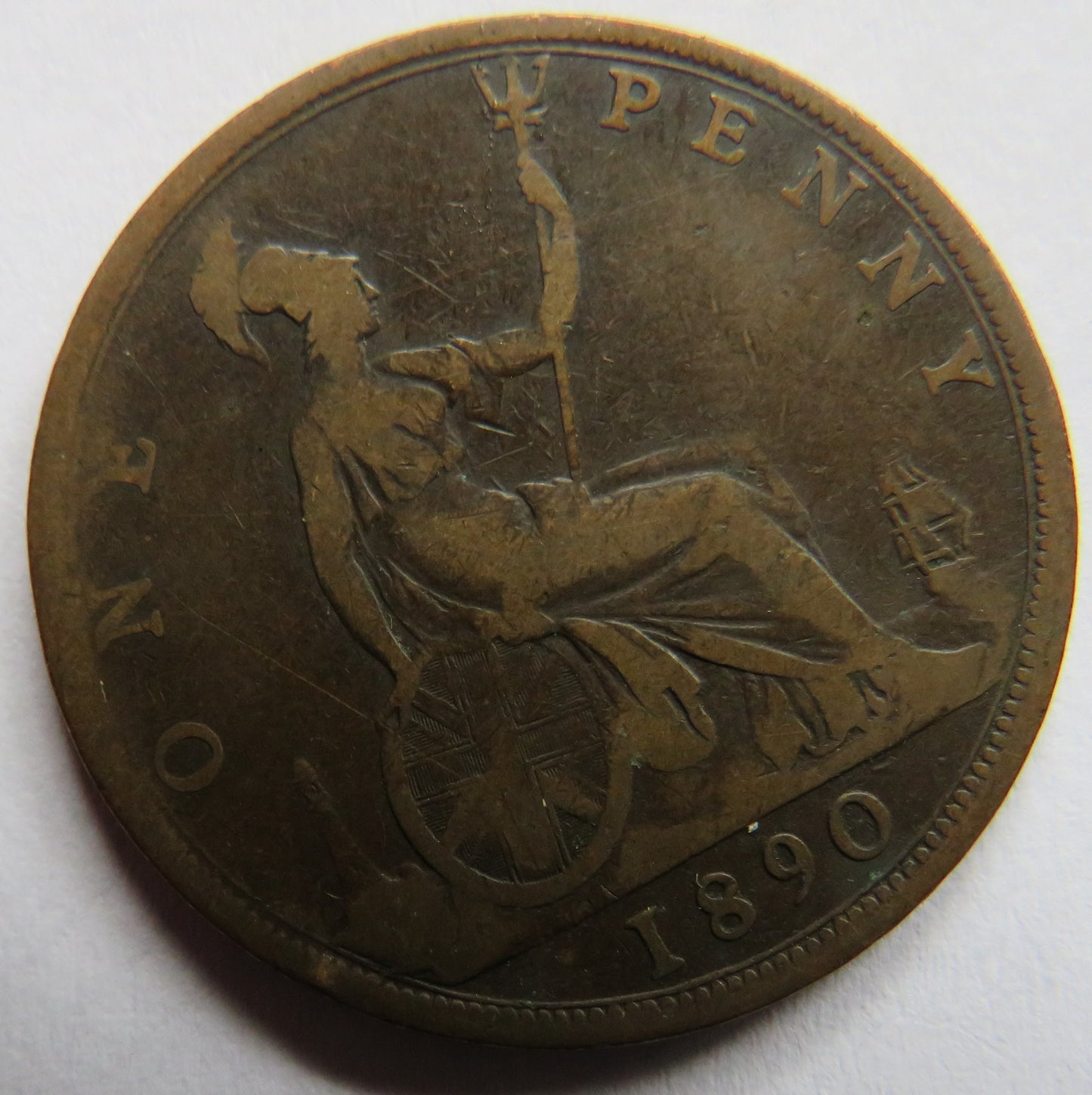 1890 Queen Victoria Bun Head One Penny Coin - Great Britain