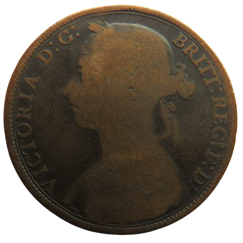 1890 Queen Victoria Bun Head One Penny Coin - Great Britain