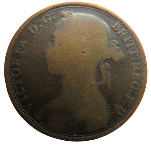1891 Queen Victoria Bun Head One Penny Coin - Great Britain