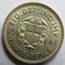 Load image into Gallery viewer, 1941 King George VI Silver Threepence Coin
