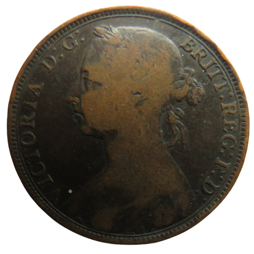 1891 Queen Victoria Bun Head One Penny Coin - Great Britain