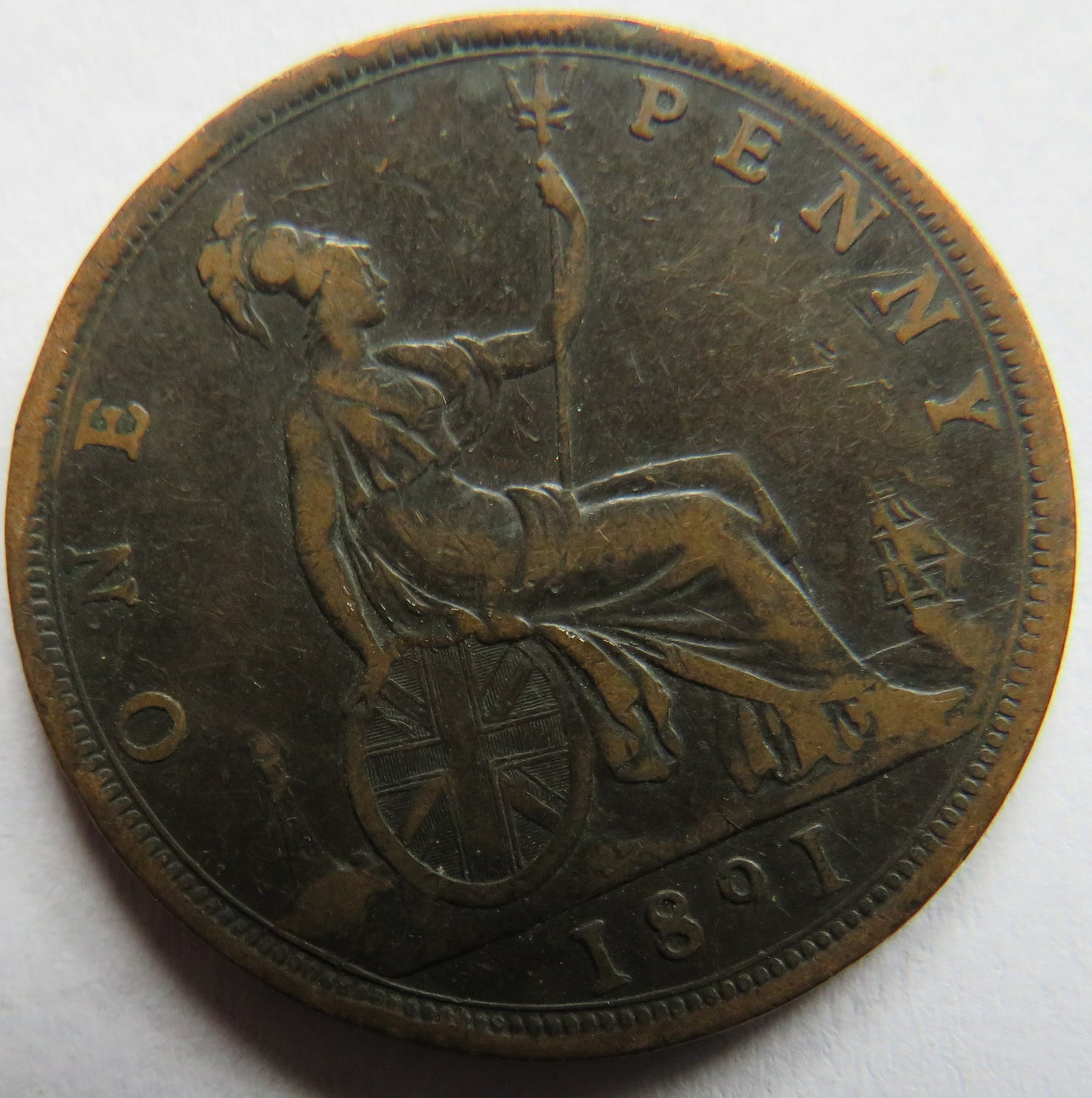 1891 Queen Victoria Bun Head One Penny Coin - Great Britain