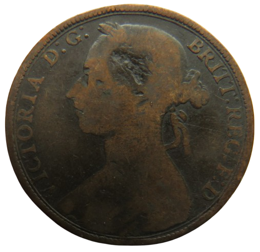 1891 Queen Victoria Bun Head One Penny Coin - Great Britain