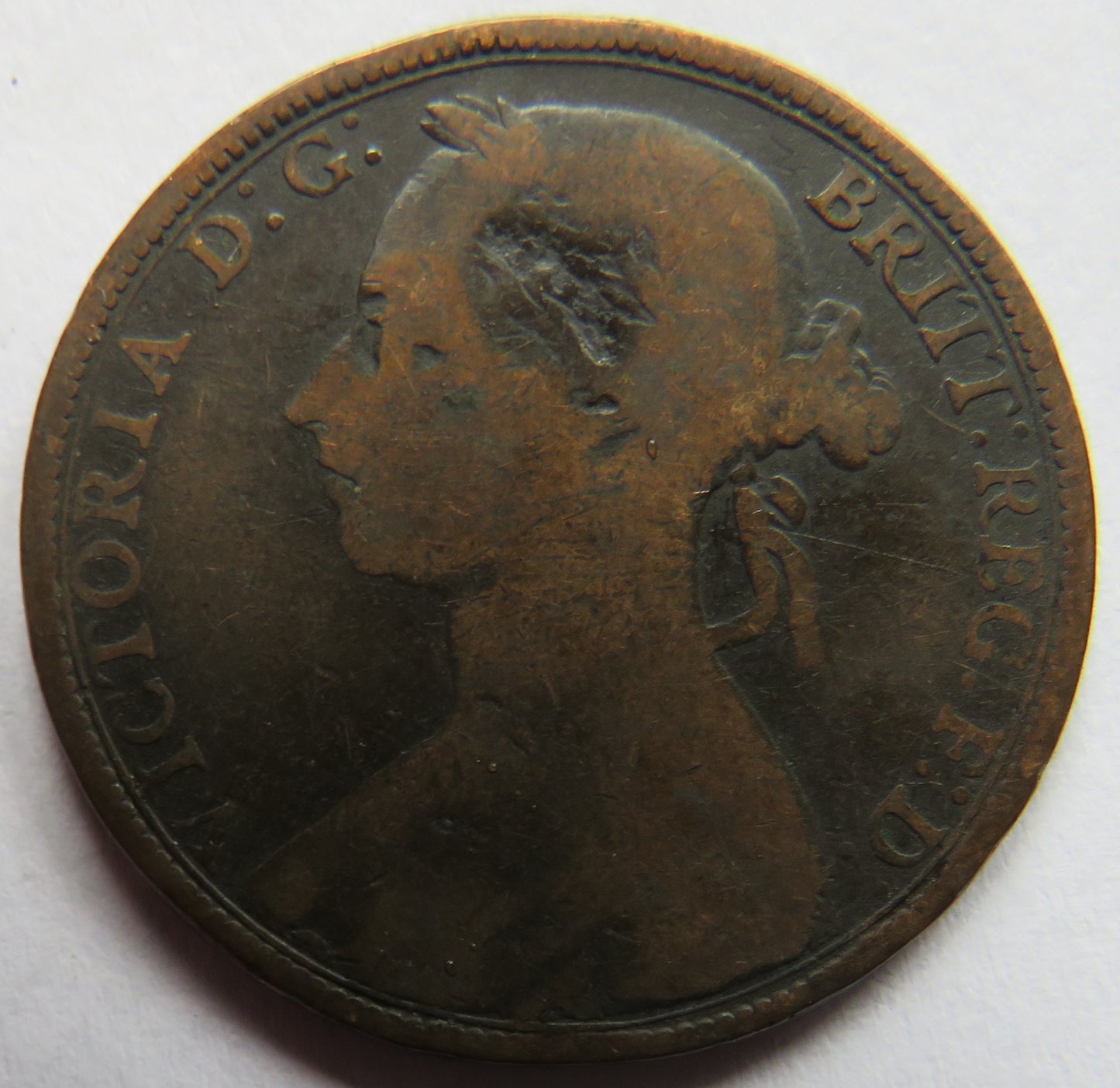 1891 Queen Victoria Bun Head One Penny Coin - Great Britain