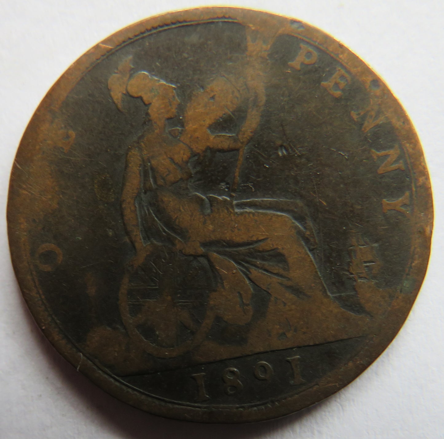 1891 Queen Victoria Bun Head One Penny Coin - Great Britain