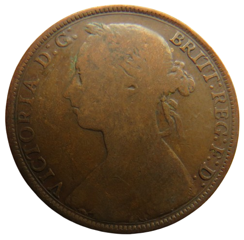 1892 Queen Victoria Bun Head One Penny Coin - Great Britain