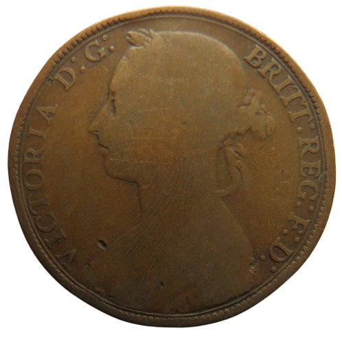 1893 Queen Victoria Bun Head One Penny Coin - Great Britain