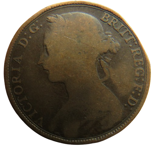 1893 Queen Victoria Bun Head One Penny Coin - Great Britain