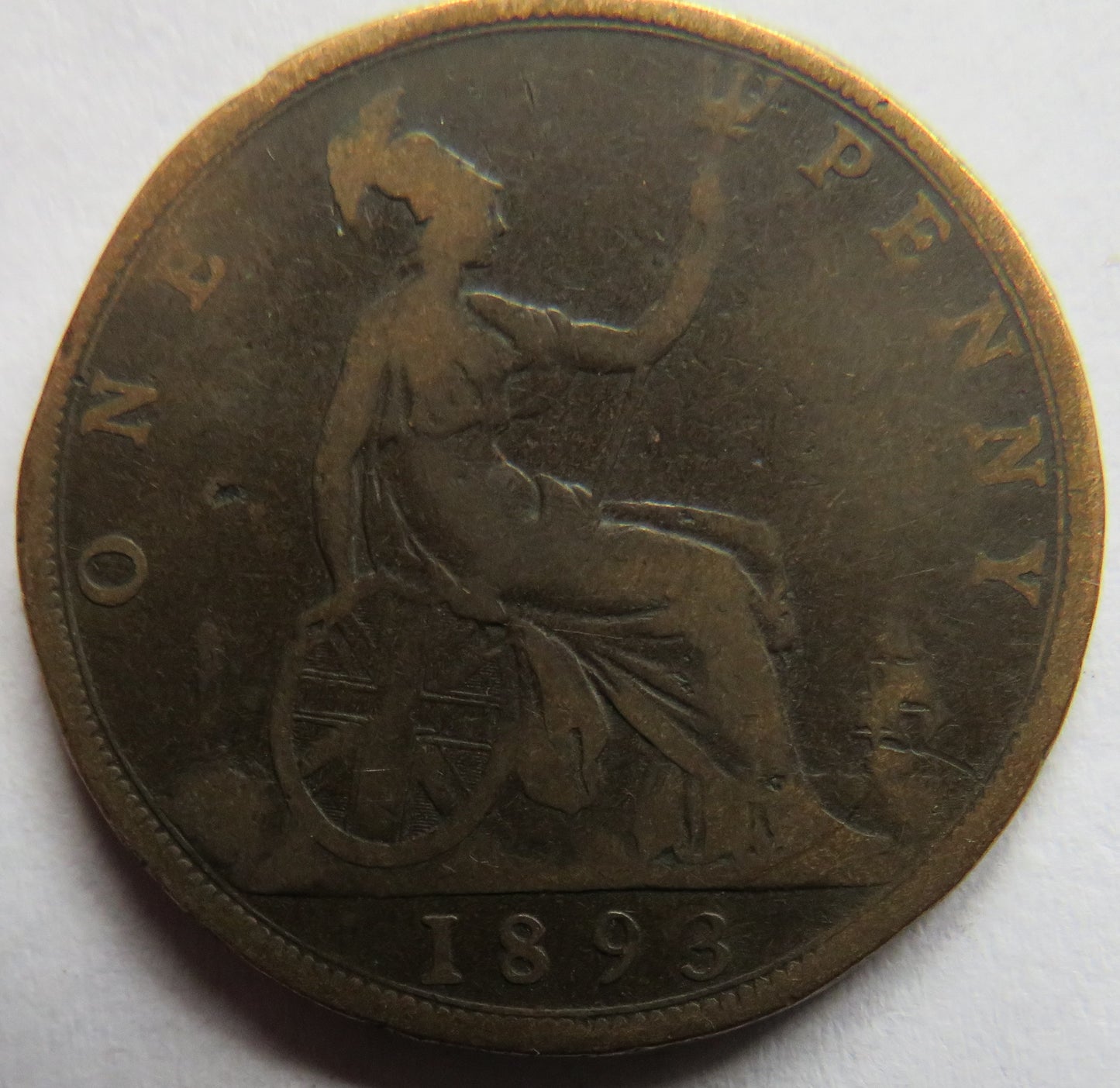 1893 Queen Victoria Bun Head One Penny Coin - Great Britain