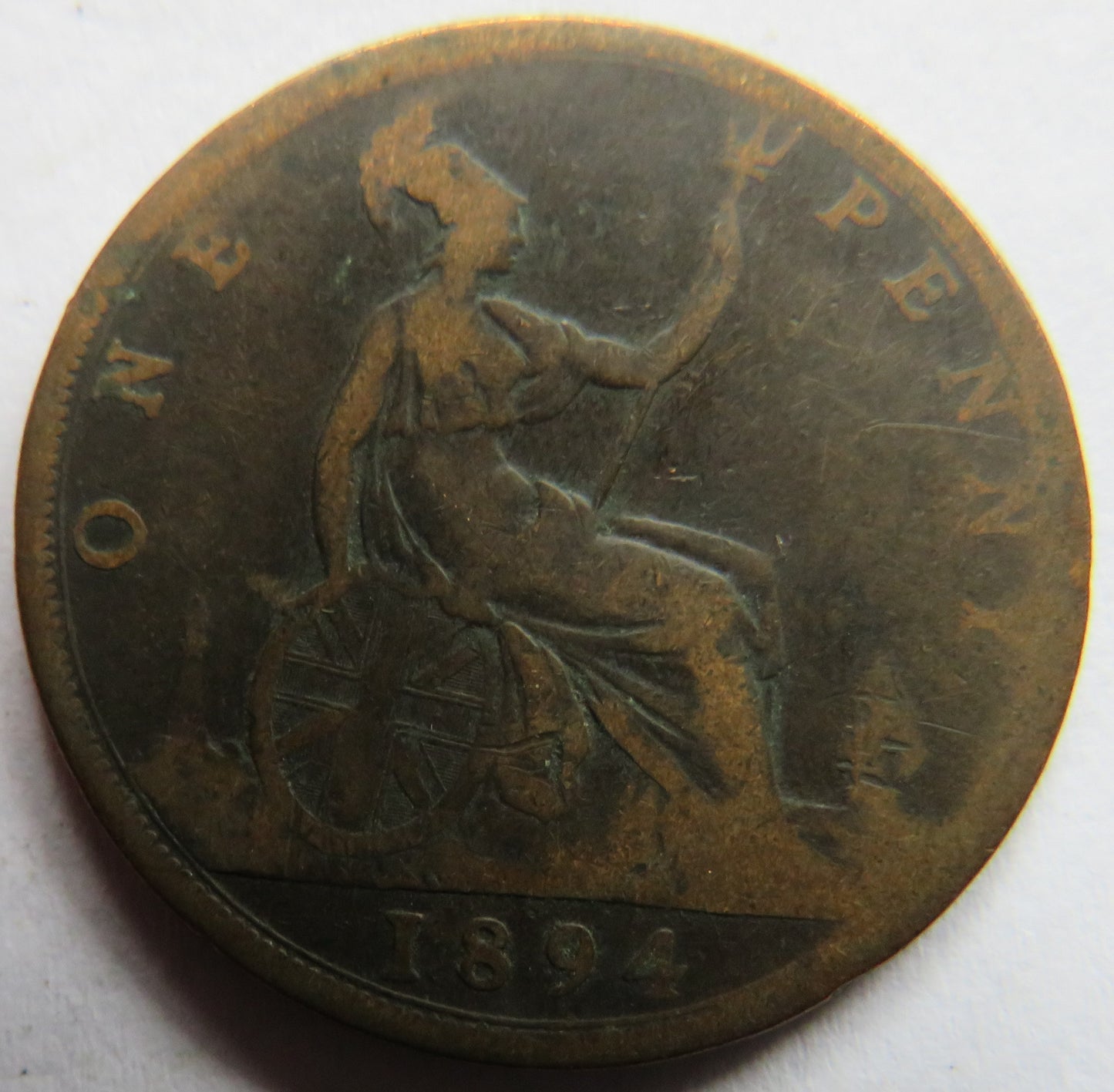1894 Queen Victoria Bun Head One Penny Coin - Great Britain