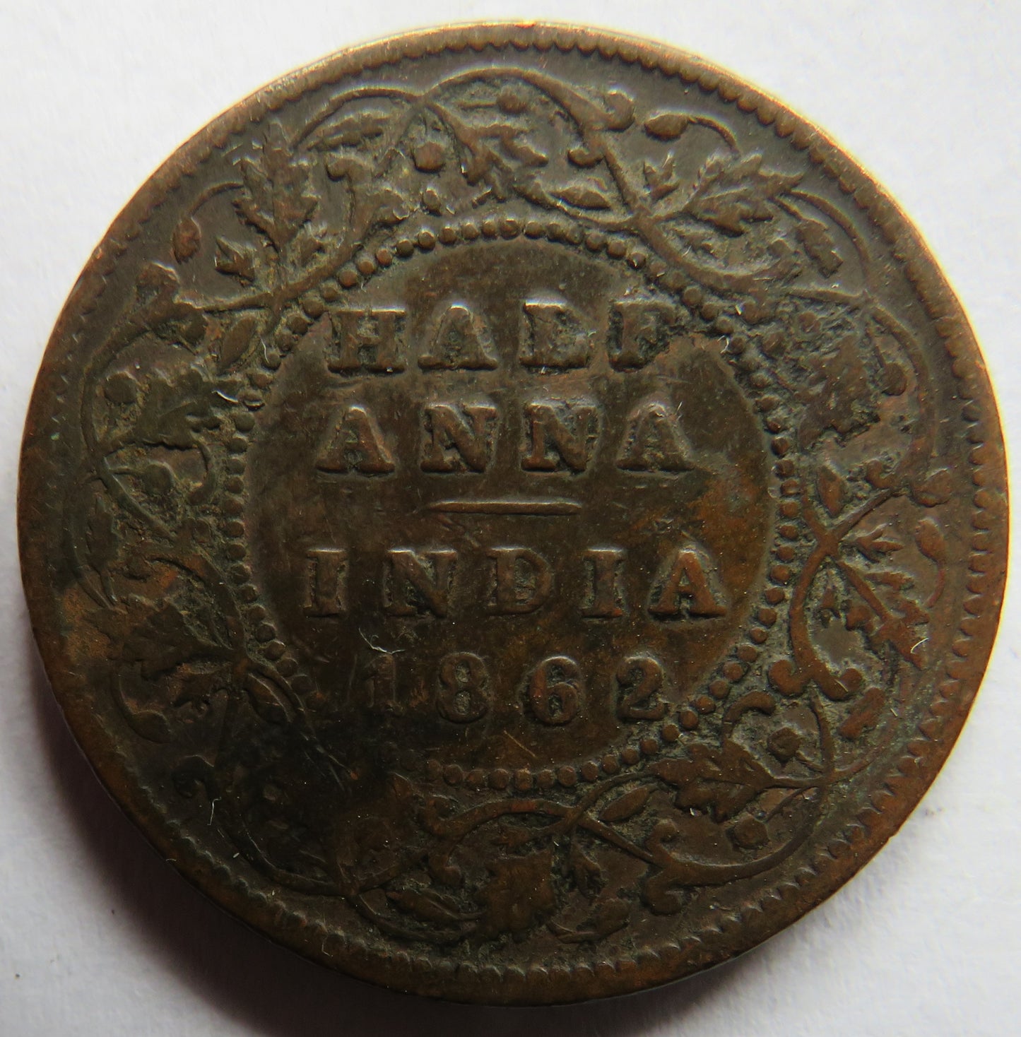 1862 Queen Victoria India 1/2 Half Anna Coin