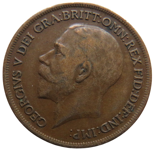 1913 King George V One Penny Coin - Great Britain