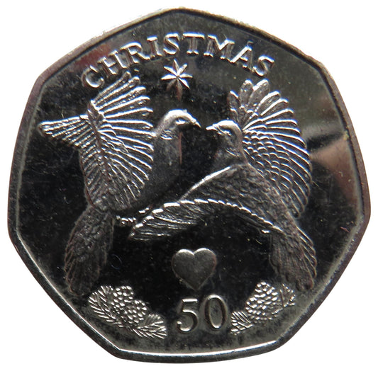 2006 Isle of Man Christmas Turtle Doves 50p Fifty Pence Coin