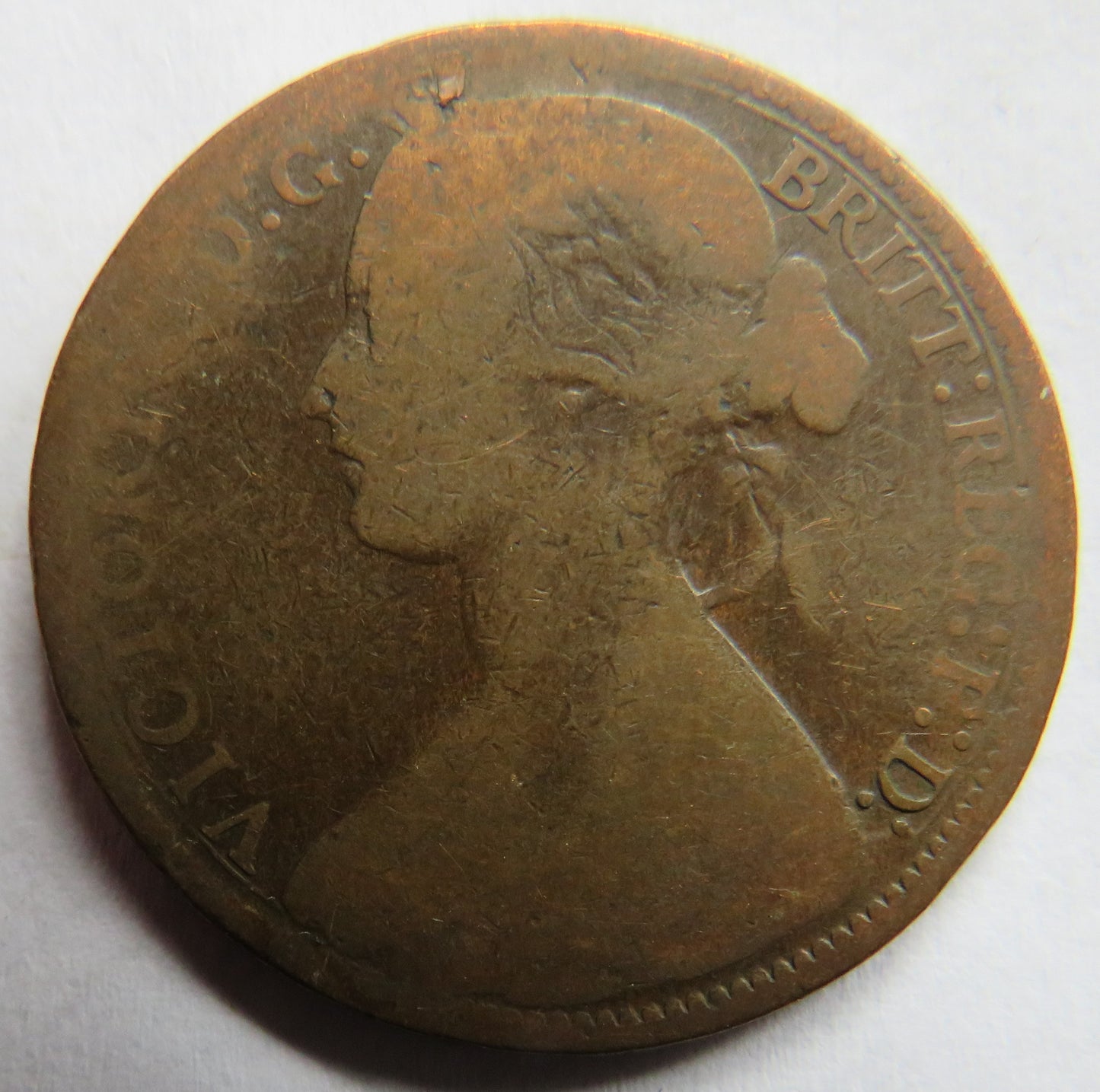 1866 Queen Victoria Bun Head One Penny Coin - Great Britain