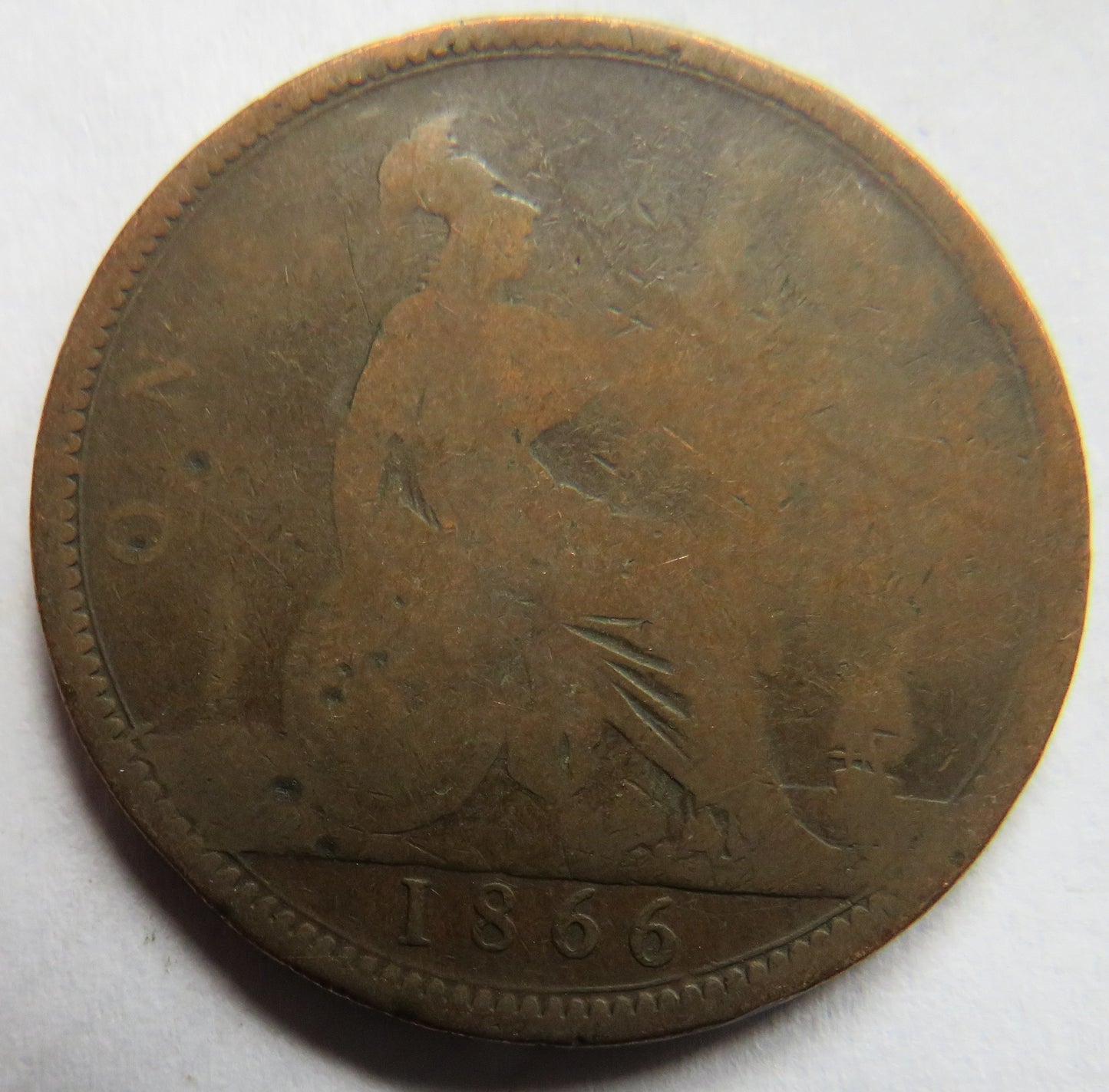 1866 Queen Victoria Bun Head One Penny Coin - Great Britain