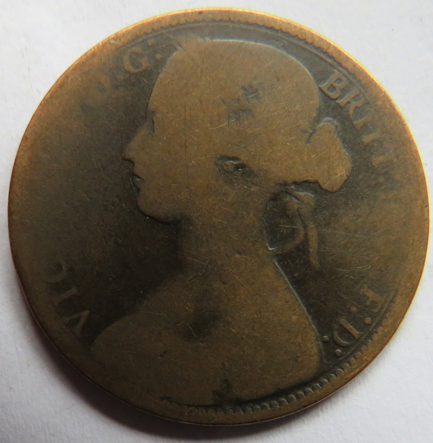 1867 Queen Victoria Bun Head One Penny Coin - Great Britain