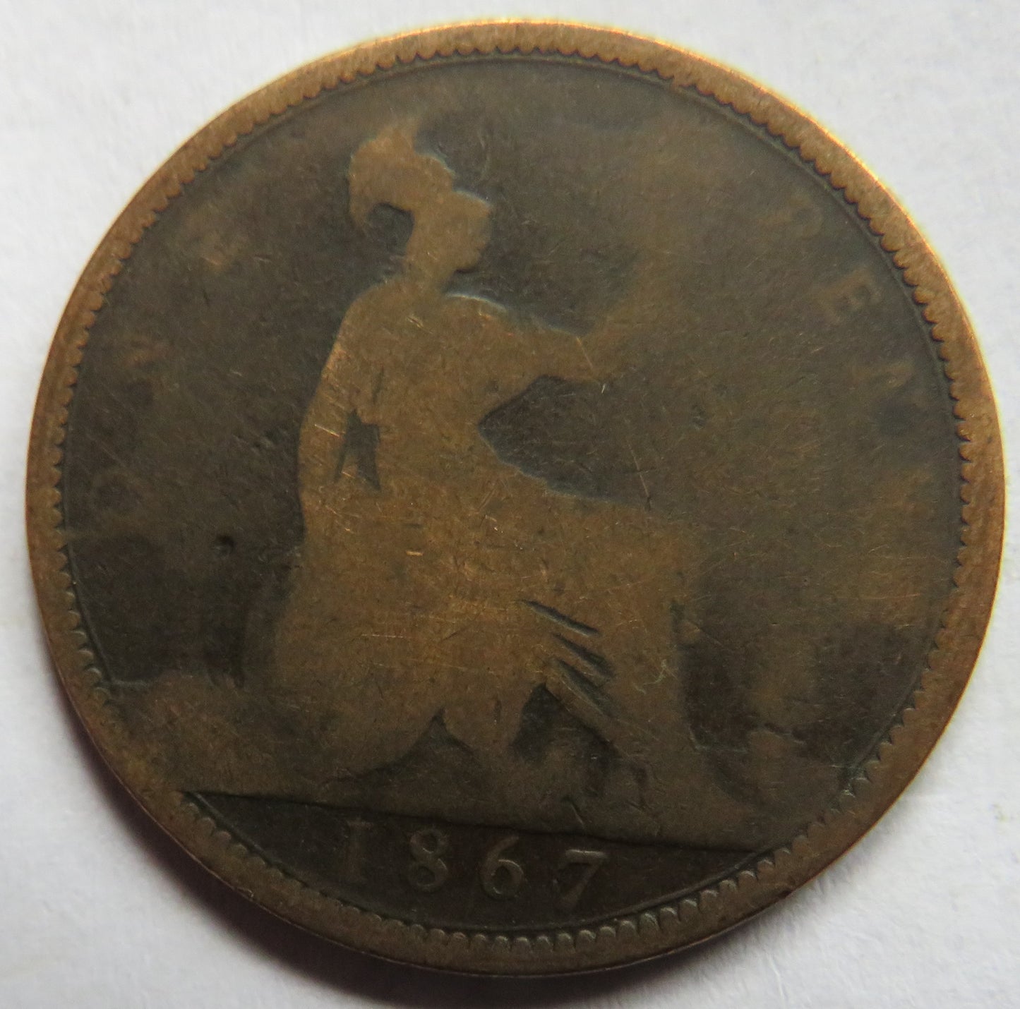 1867 Queen Victoria Bun Head One Penny Coin - Great Britain