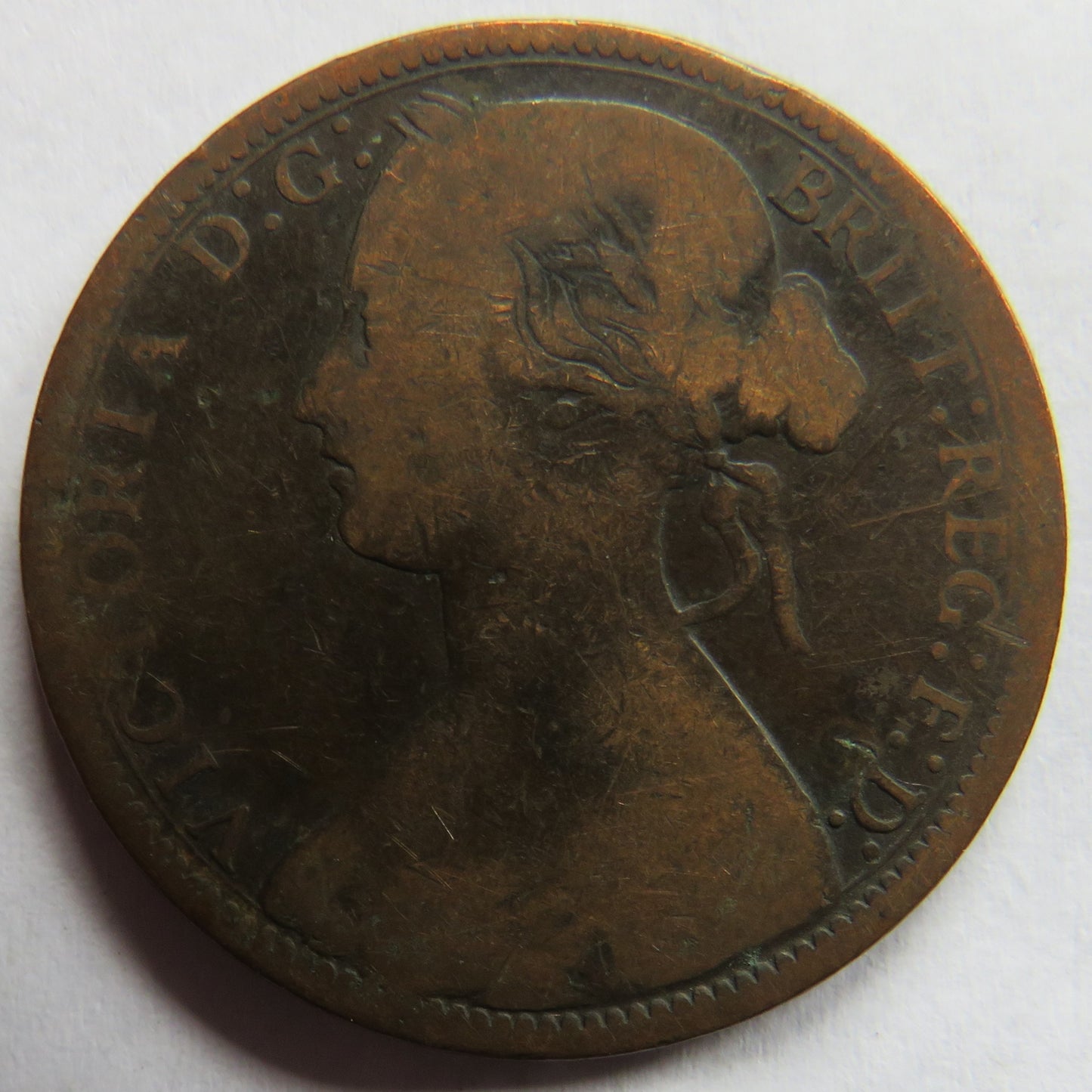 1873 Queen Victoria Bun Head One Penny Coin - Great Britain