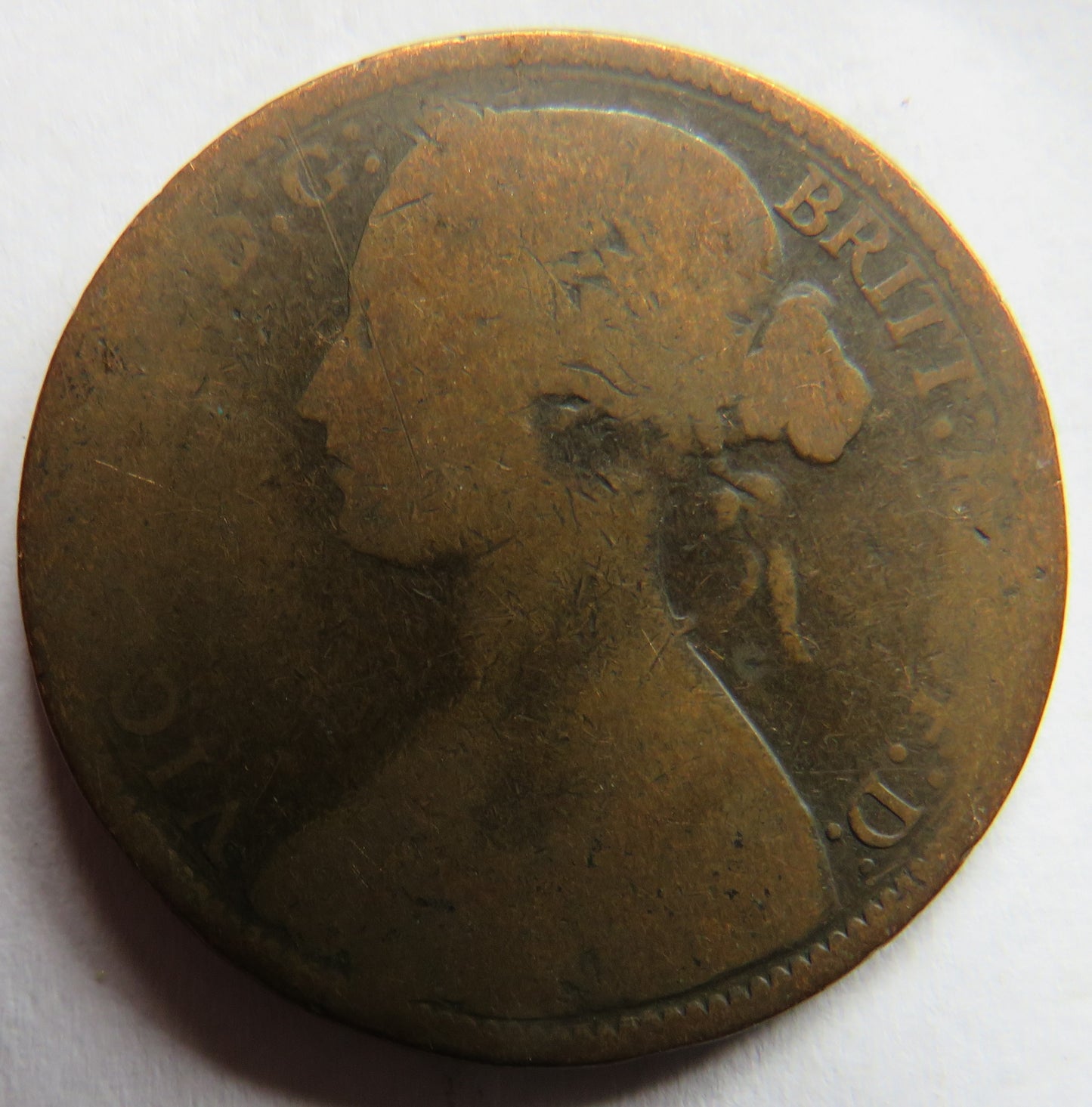 1872 Queen Victoria Bun Head One Penny Coin - Great Britain