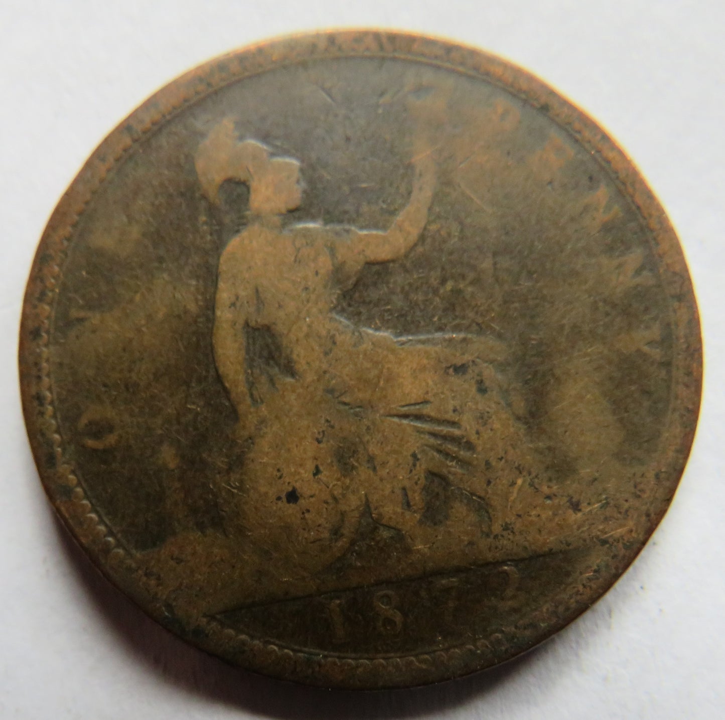 1872 Queen Victoria Bun Head One Penny Coin - Great Britain