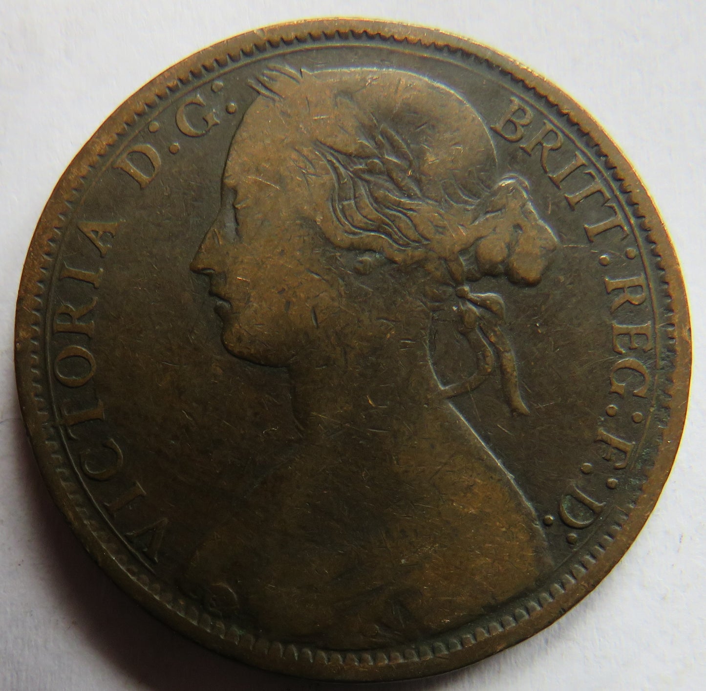 1870 Queen Victoria Bun Head One Penny Coin - Great Britain