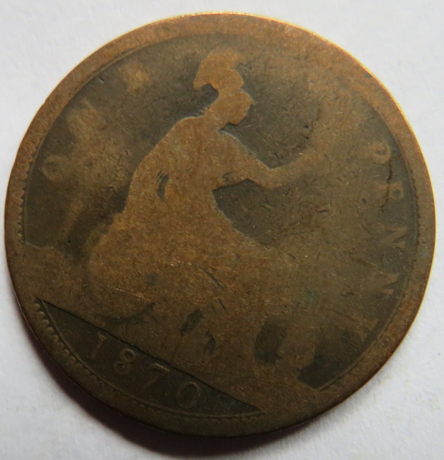1870 Queen Victoria Bun Head One Penny Coin - Great Britain