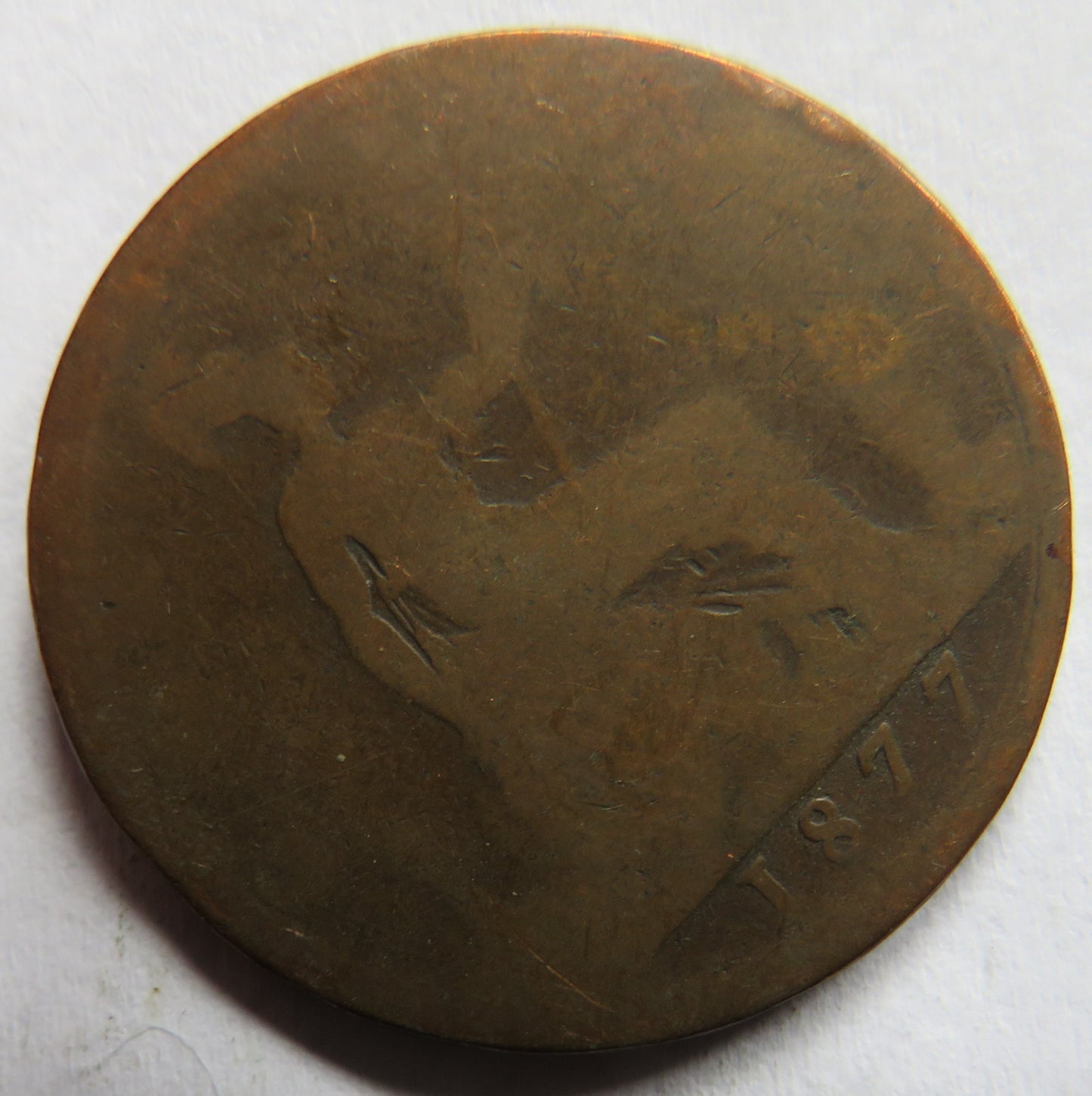 1877 Queen Victoria Bun Head One Penny Coin - Great Britain
