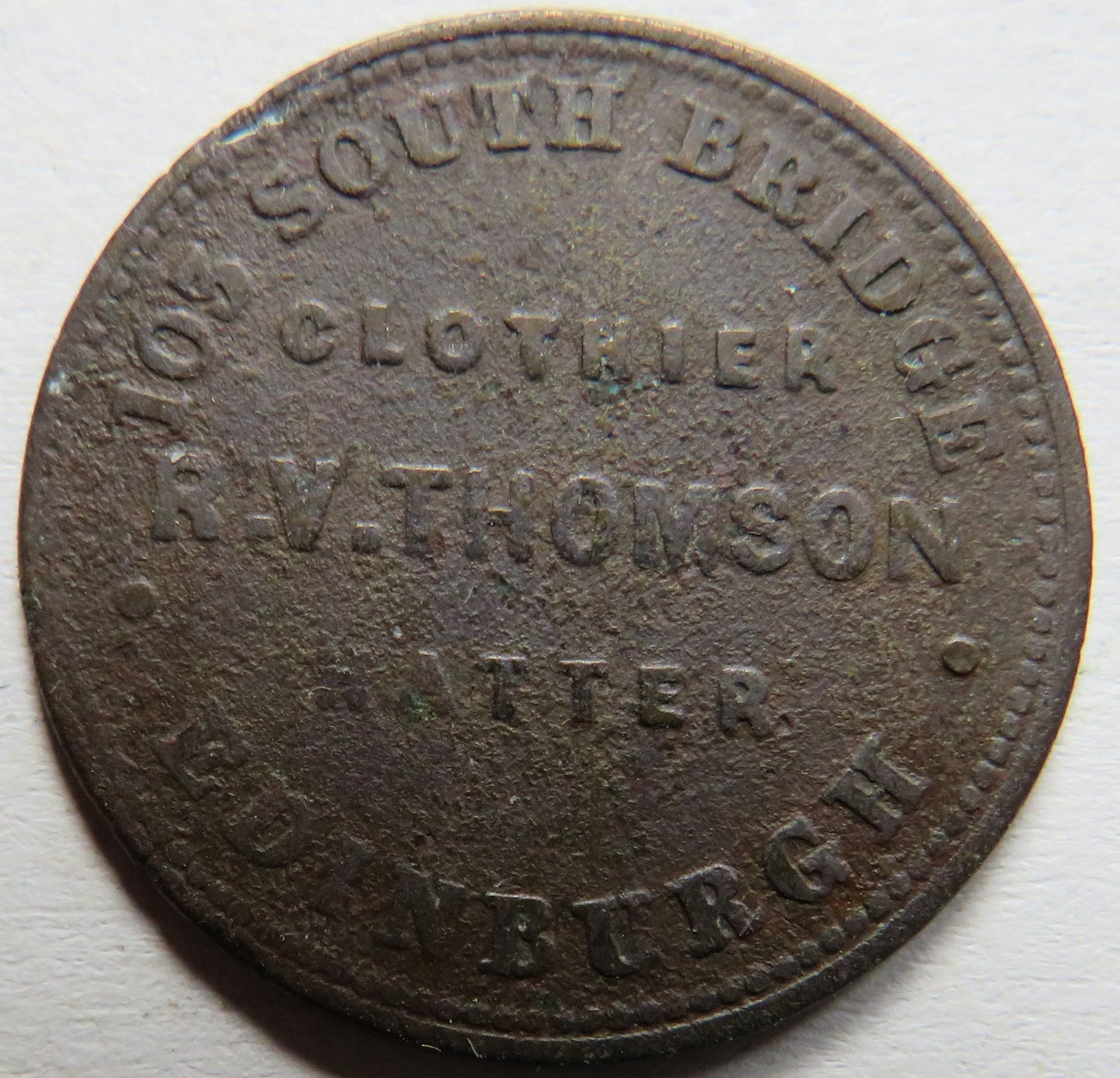 R.V.Thomson Shirt Maker, Outfitter Edinburgh Advertising Token