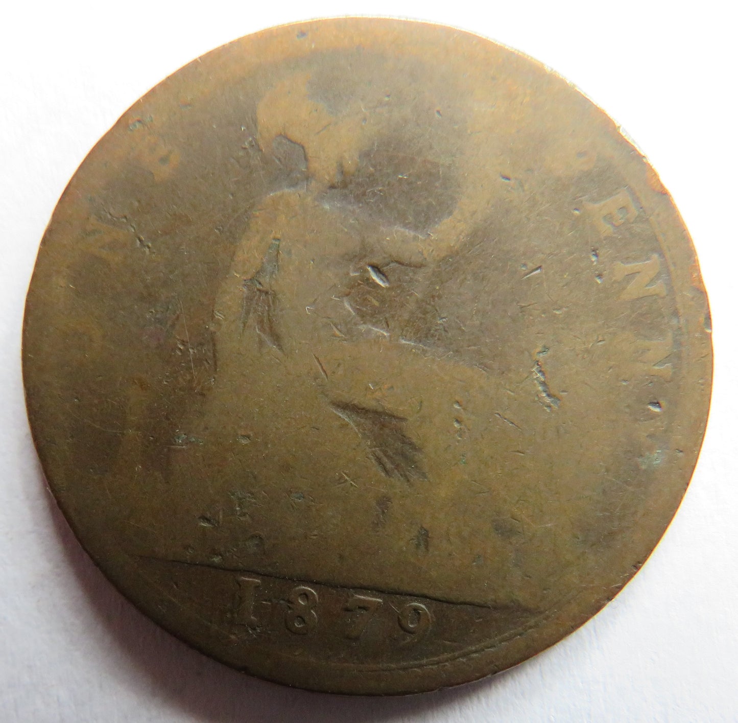 1879 Queen Victoria Bun Head One Penny Coin - Great Britain