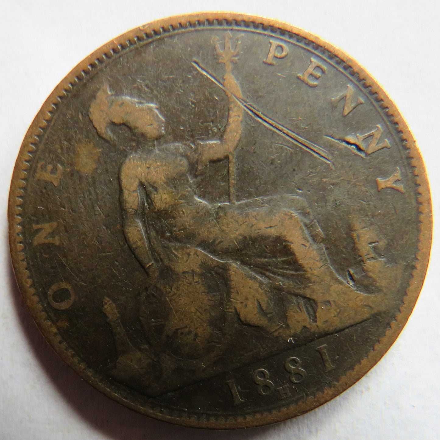1881-H Queen Victoria Bun Head One Penny Coin - Great Britain