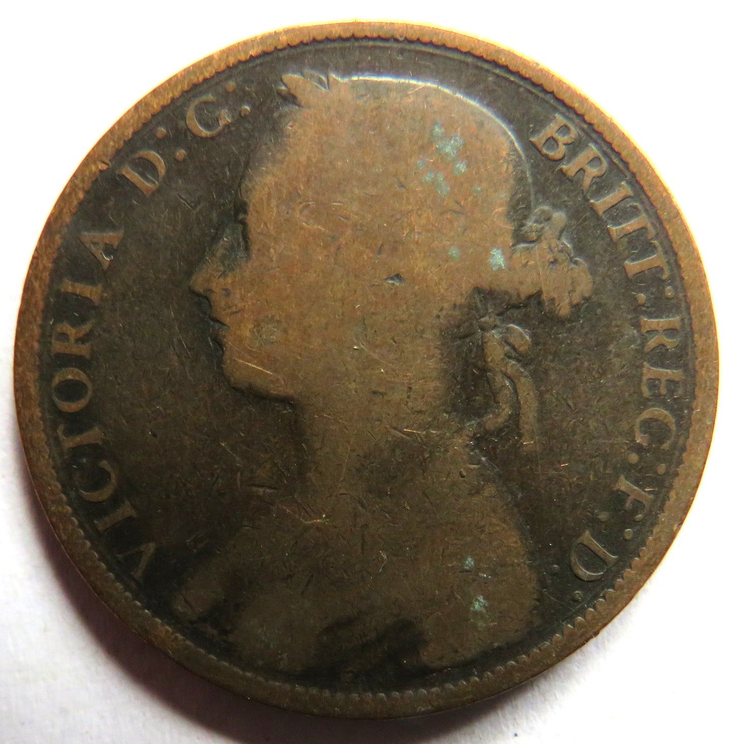 1881-H Queen Victoria Bun Head One Penny Coin - Great Britain
