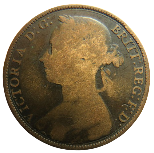 1882-H Queen Victoria Bun Head One Penny Coin - Great Britain