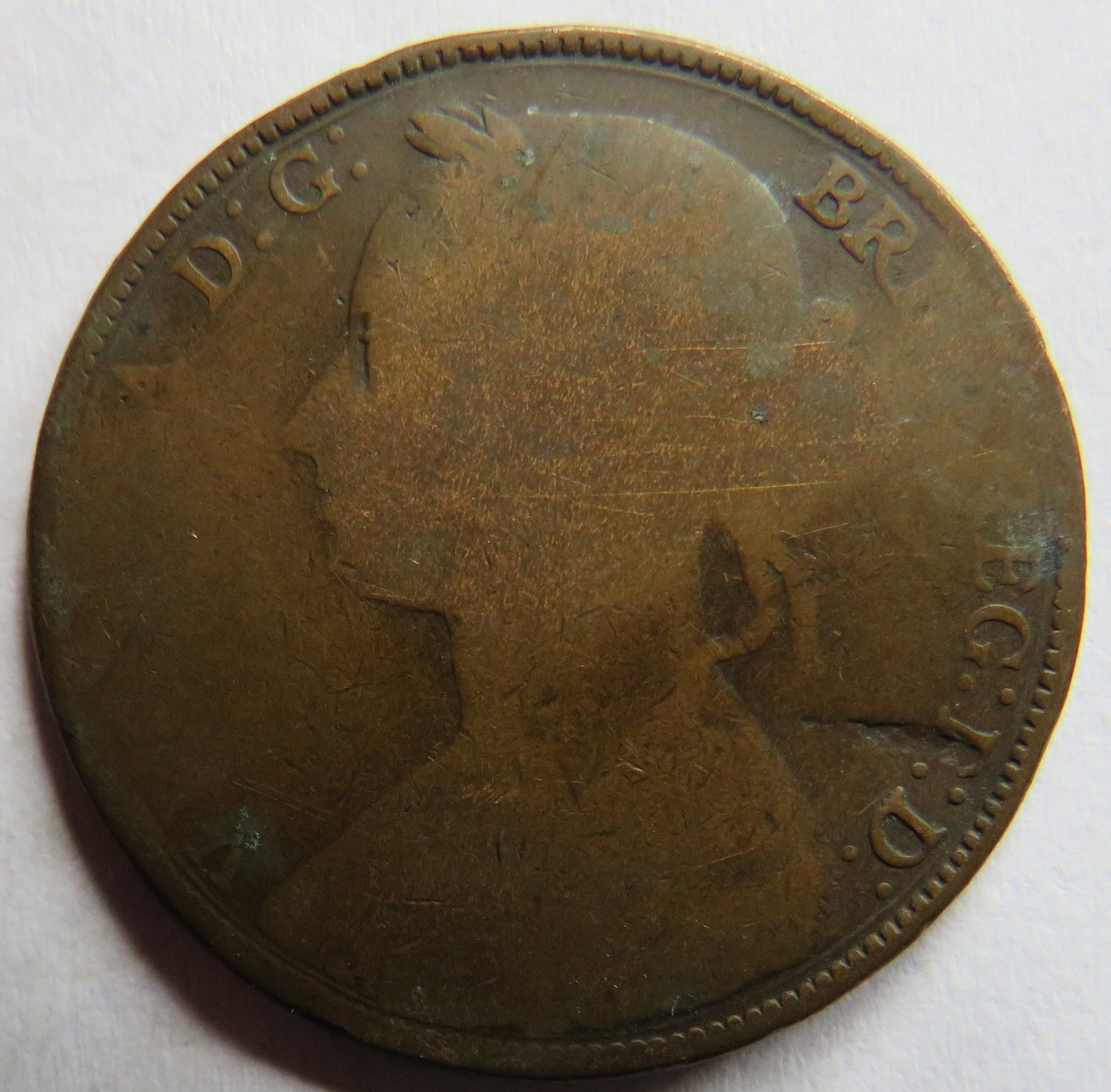 1885 Queen Victoria Bun Head One Penny Coin - Great Britain