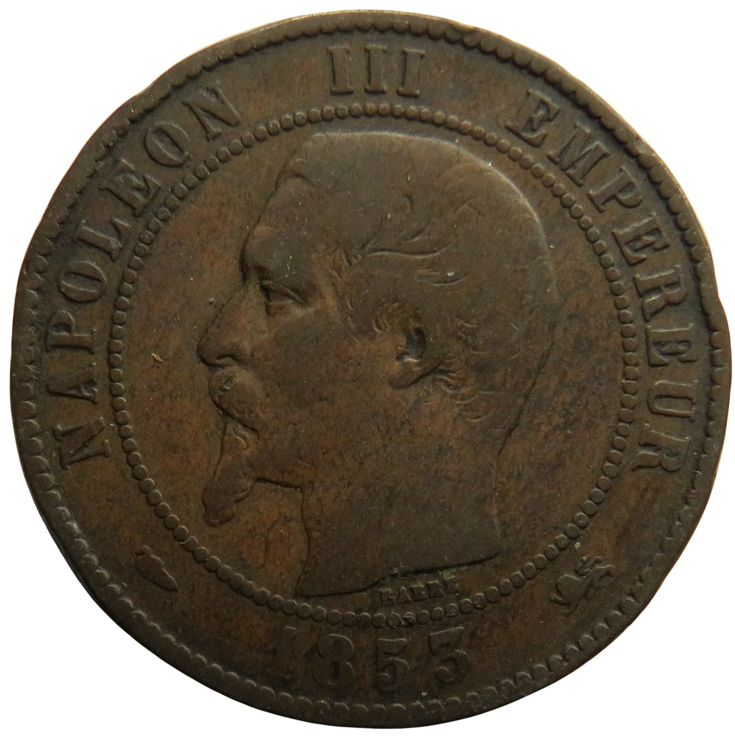 1853-D Napoleon III 10 Centimes Coin