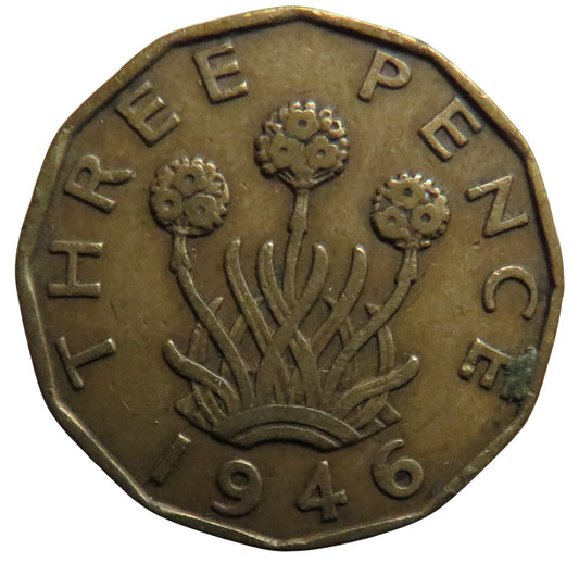 1946 King George VI Brass Threepence Coin - Scarce Date